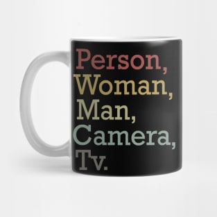 person woman man camera tv Mug